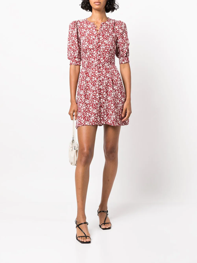 Shop Reformation Laylin Floral-print Mini Dress In Red