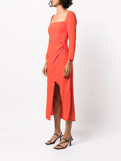 Shop Reformation Hilda Long-sleeve Midi Dress In Orange