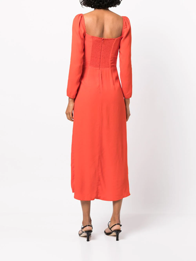 Shop Reformation Hilda Long-sleeve Midi Dress In Orange