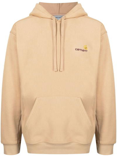 Carhartt American Script Cotton Hoodie In Brown