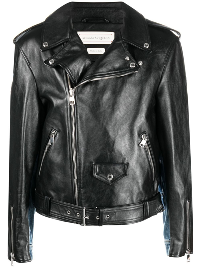 Alexander Mcqueen Combo Biker Jacket In Black