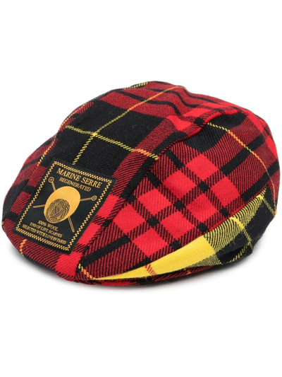 Shop Marine Serre Regenerated Tartan Logo-patch Beret In Red