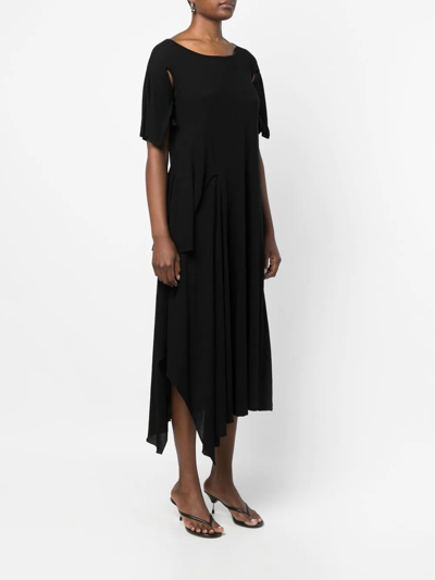 Shop Yohji Yamamoto Asymmetric-detail Cotton Dress In Black