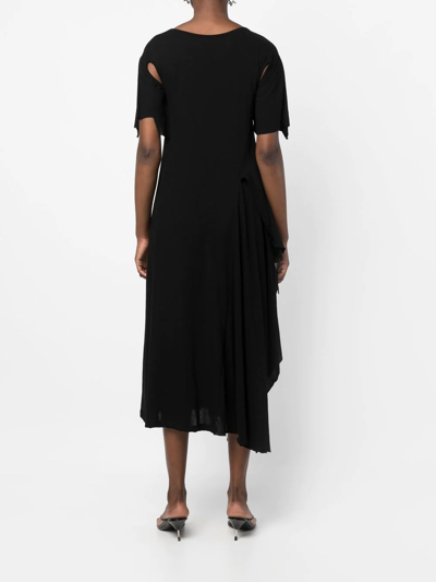 Shop Yohji Yamamoto Asymmetric-detail Cotton Dress In Black
