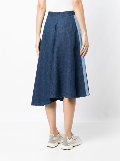 Shop Gramicci Two-tone Asymmetric A-line Skirt In Blue