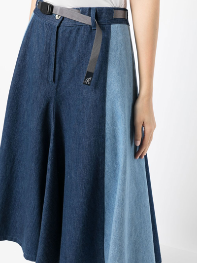 Shop Gramicci Two-tone Asymmetric A-line Skirt In Blue