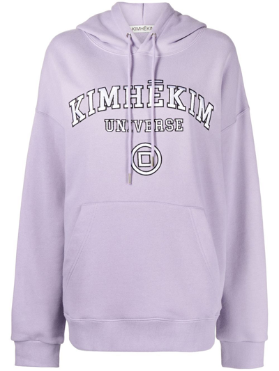 Shop Kimhēkim Logo-embroidered Cotton Hoodie In Purple