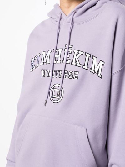 Shop Kimhēkim Logo-embroidered Cotton Hoodie In Purple