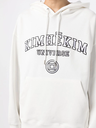 Shop Kimhēkim Embroidered-logo Drawstring Hoodie In White