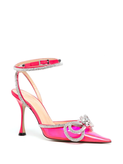 Mach&mach Double Bow Crystal-embellished Neon Pvc And Patent-leather Pumps In Pink