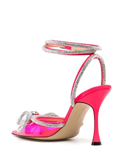 Mach&mach Double Bow Crystal-embellished Neon Pvc And Patent-leather Pumps In Pink