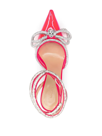 Mach&mach Double Bow Crystal-embellished Neon Pvc And Patent-leather Pumps In Pink
