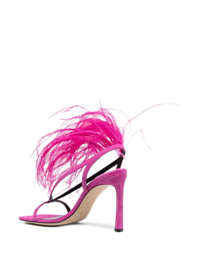 Shop Sergio Rossi Feather-trim Suede-leather Sandals In Pink