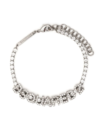 Shop Dsquared2 Crystal-embellished Logo Bracelet In Silver