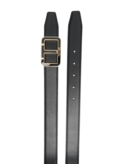 Tom Ford T-buckle Grained-leather Belt In Black