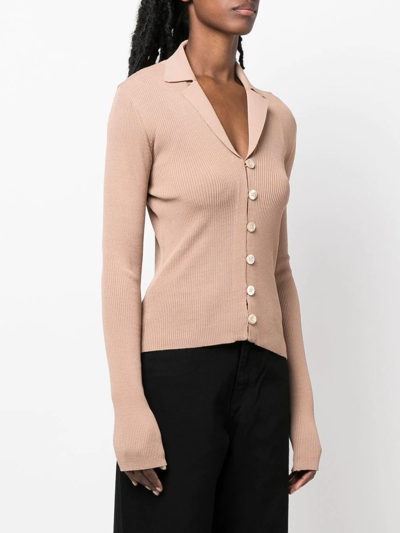 Shop Low Classic Ribbed-knit V-neck Cardigan In Neutrals