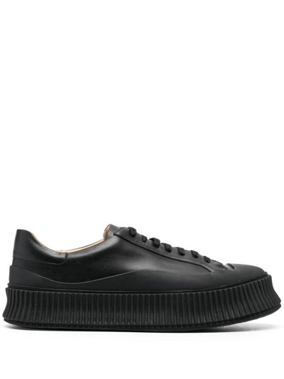 Shop Jil Sander Lace-up Leather Platform Sneakers In Black