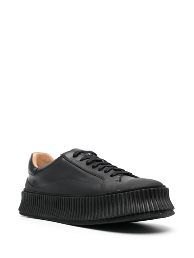 Shop Jil Sander Lace-up Leather Platform Sneakers In Black