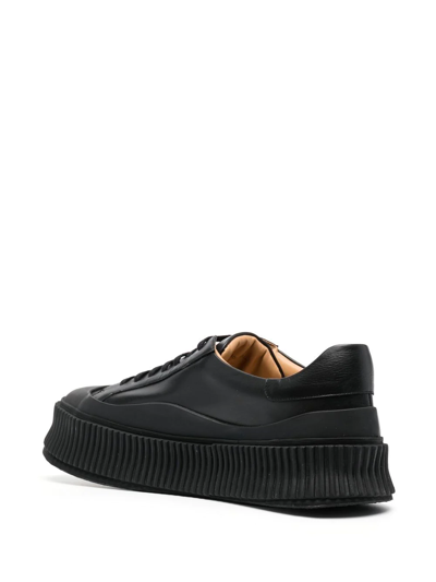 Shop Jil Sander Lace-up Leather Platform Sneakers In Black