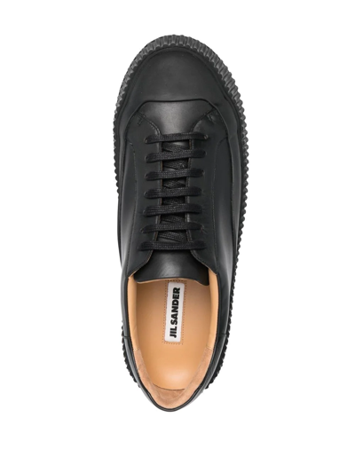 Shop Jil Sander Lace-up Leather Platform Sneakers In Black