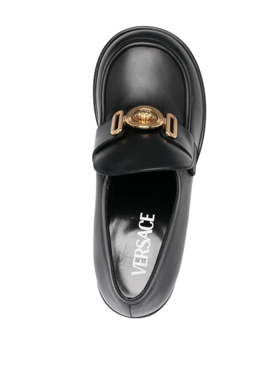 Shop Versace Medusa-head Leather Loafers In Black