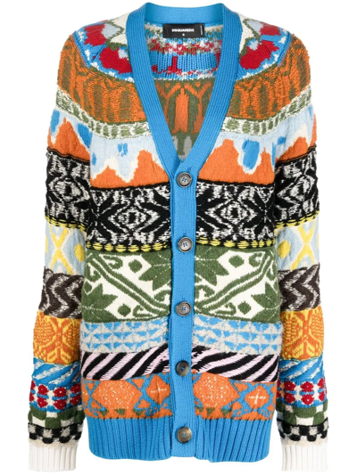 Shop Dsquared2 Graphic-print Cotton Cardigan In Blue