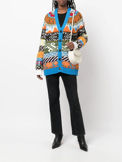 Dsquared2 Cardigan With Graphic Print In Multicolored Wool Woman D-squared2 In Blue