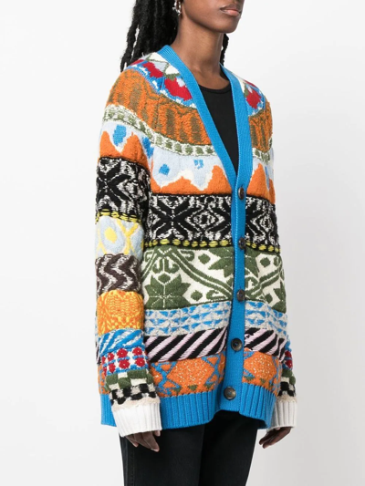 Dsquared2 Cardigan With Graphic Print In Multicolored Wool Woman D-squared2 In Blue