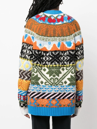 Dsquared2 Cardigan With Graphic Print In Multicolored Wool Woman D-squared2 In Blue