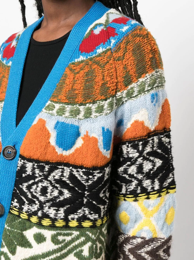 Dsquared2 Cardigan With Graphic Print In Multicolored Wool Woman D-squared2 In Blue