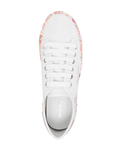 Ferragamo Floral-print Lace-up Sneakers In White