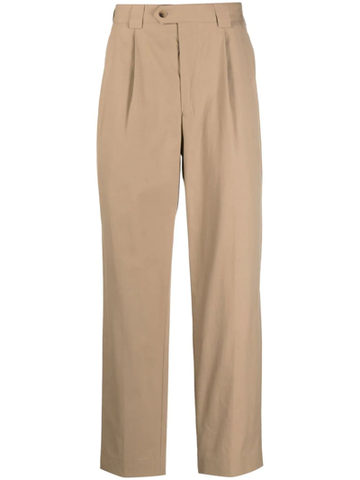 Shop Paul Smith Pleat-detail Cotton Straight-leg Trousers In Neutrals