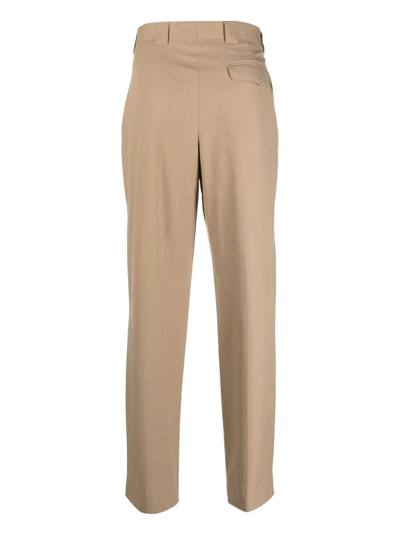 Shop Paul Smith Pleat-detail Cotton Straight-leg Trousers In Neutrals