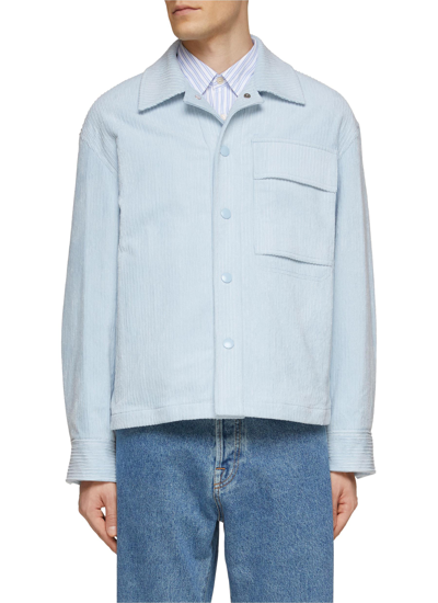 Shop Solid Homme Flap Pocket Corduroy Cropped Shirt Jacket In Blue
