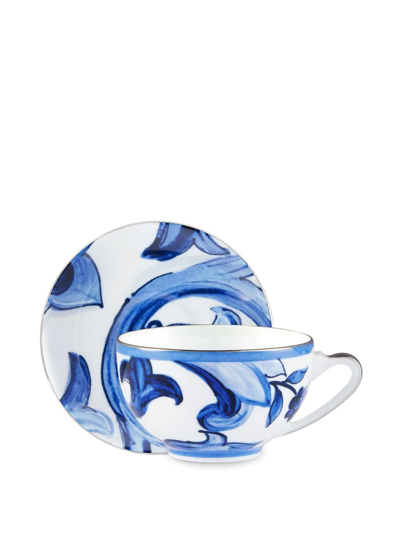 Shop Dolce & Gabbana Blu Mediterraneo Porcelain Tea Set In White