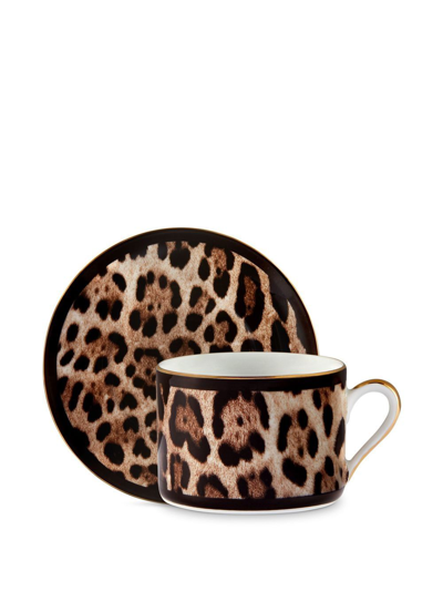 Shop Dolce & Gabbana Leopard-print Porcelain Tea Set In Black