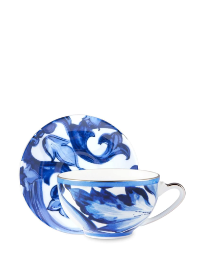 Shop Dolce & Gabbana Blu Mediterraneo Porcelain Tea Set In White