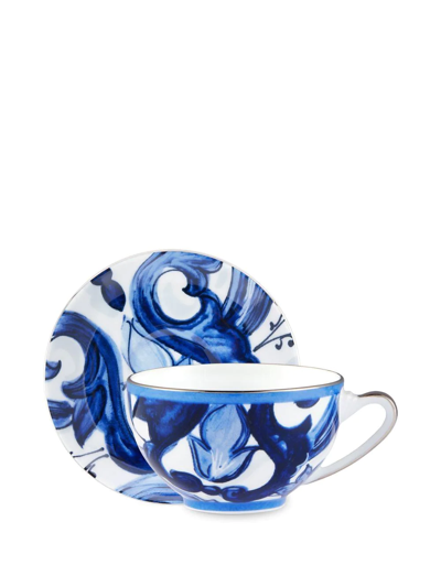 Shop Dolce & Gabbana Blu Mediterraneo Porcelain Tea Set In White