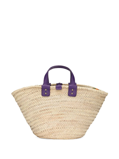 Shop Dolce & Gabbana Kendra Embroidered Woven Basket Bag In Neutrals