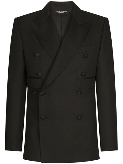 Shop Dolce & Gabbana Sicilia-fit Double-breasted Tuxedo Blazer In Black