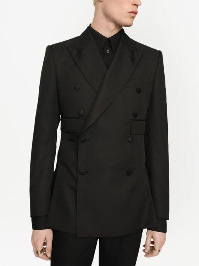 Shop Dolce & Gabbana Sicilia-fit Double-breasted Tuxedo Blazer In Black