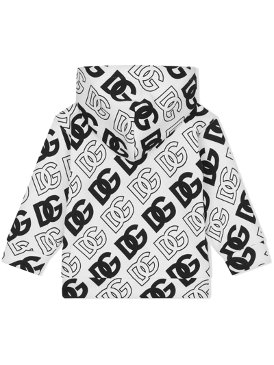 Shop Dolce & Gabbana Dg-logo Zip-up Hoodie In White