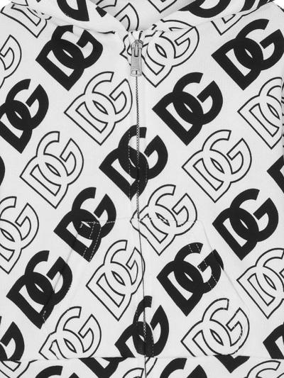 Shop Dolce & Gabbana Dg-logo Zip-up Hoodie In White