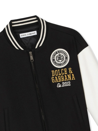 Dolce & Gabbana Leather-paneled Varsity Jacket In Black