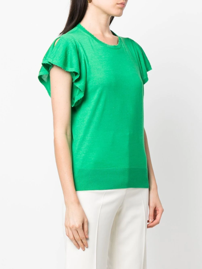 Shop Dorothee Schumacher Frayed-edge Sleeve Top In Green
