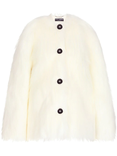 Shop Dolce & Gabbana Faux Fur Jacket In White