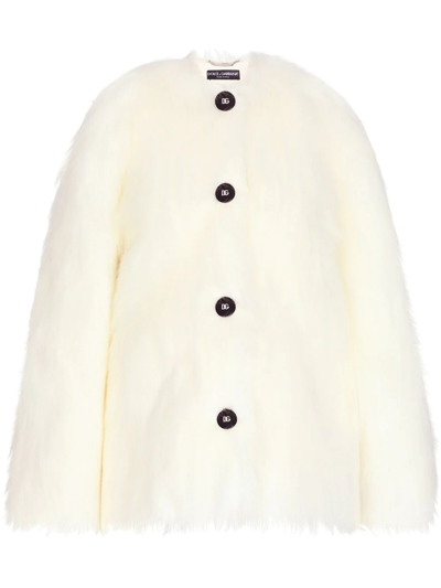Dolce & Gabbana Off-white Padded Faux-fur Jacket In White