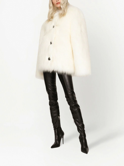Dolce & Gabbana Off-white Padded Faux-fur Jacket In White