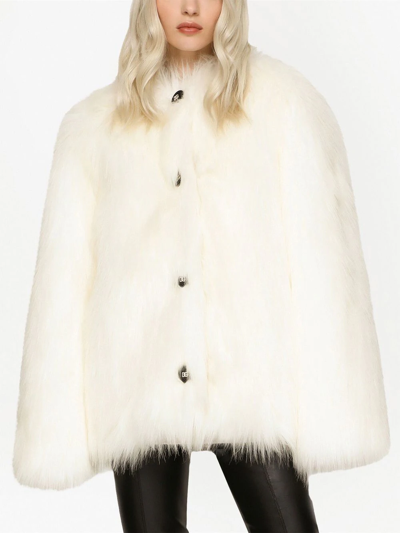 Shop Dolce & Gabbana Faux Fur Jacket In White