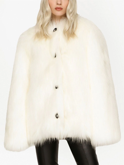Dolce & Gabbana Off-white Padded Faux-fur Jacket In White